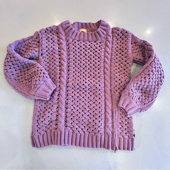 POL Sweaters - POL Chunky Open Weave Sweater Mauve tone Zipper Fun Detail Sz Small Leather Tag